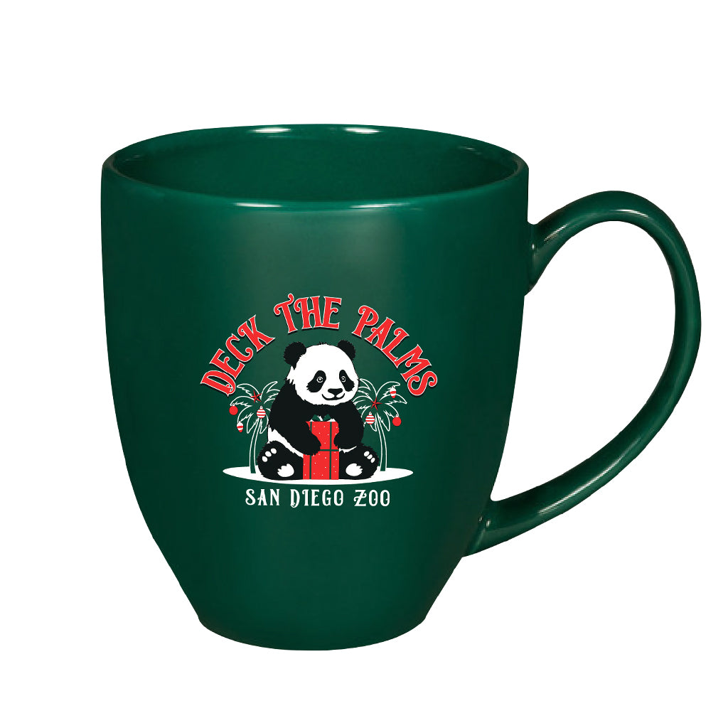 DECK THE PALMS HOLIDAY PANDA CERAMIC GREEN MUG