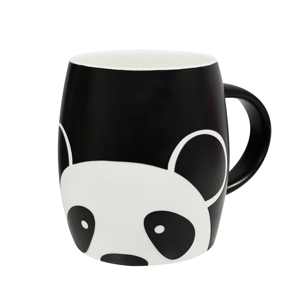 BLACK MATTE PEEKING PANDA FACE ETCHED COFFEE MUG SDZSP