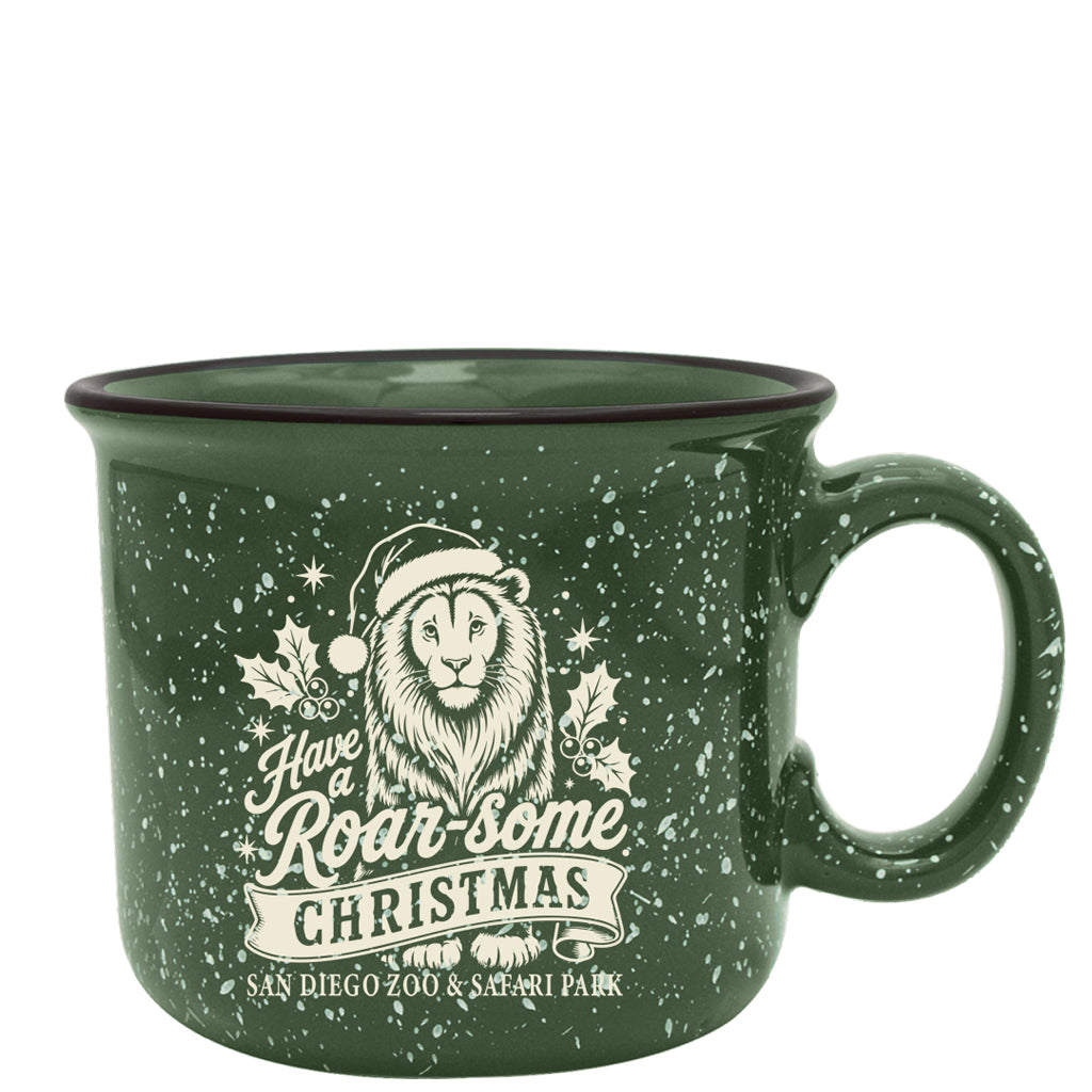 HAVE A ROAR-SOME CHRISTMAS CAMPER STYLE MUG LION WITH SANTA HAT HOLY FOR THE SAN DIEGO ZOO &amp; SAFARI PARK