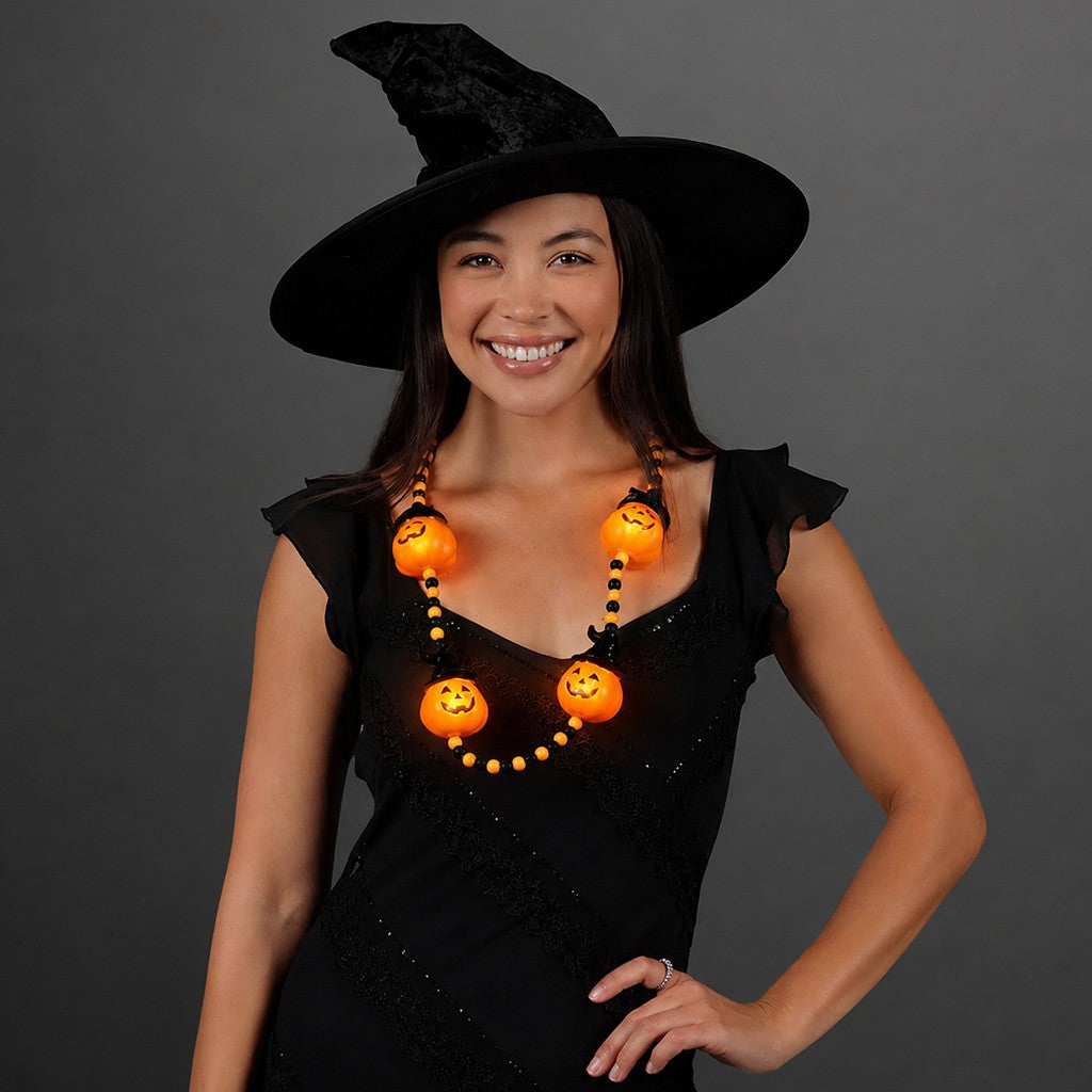 Light Up Pumpkin Witch Necklace