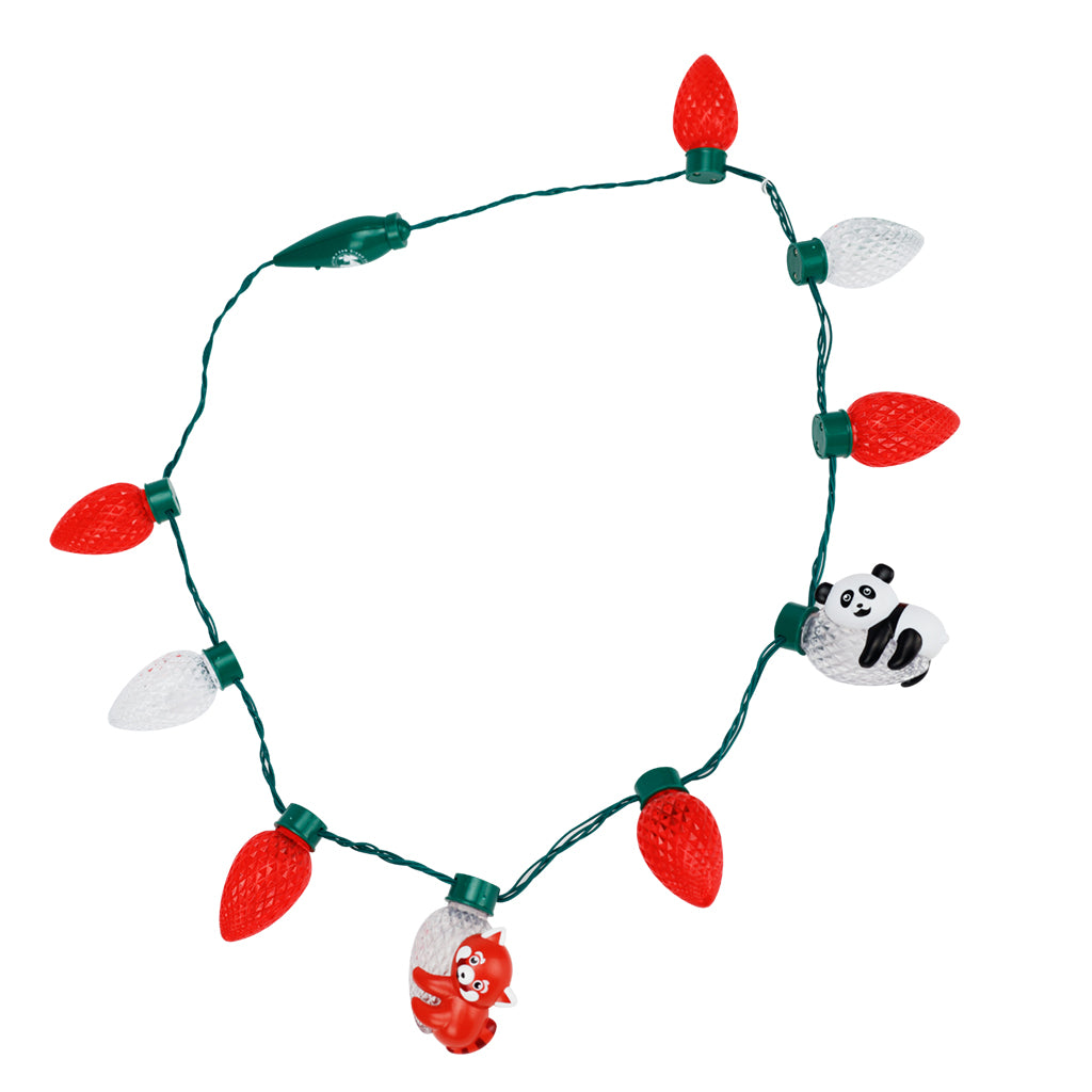 RED AND WHITE BULB LIGHT-UP NECKLACE WITH PANDA AND RED PANDA 