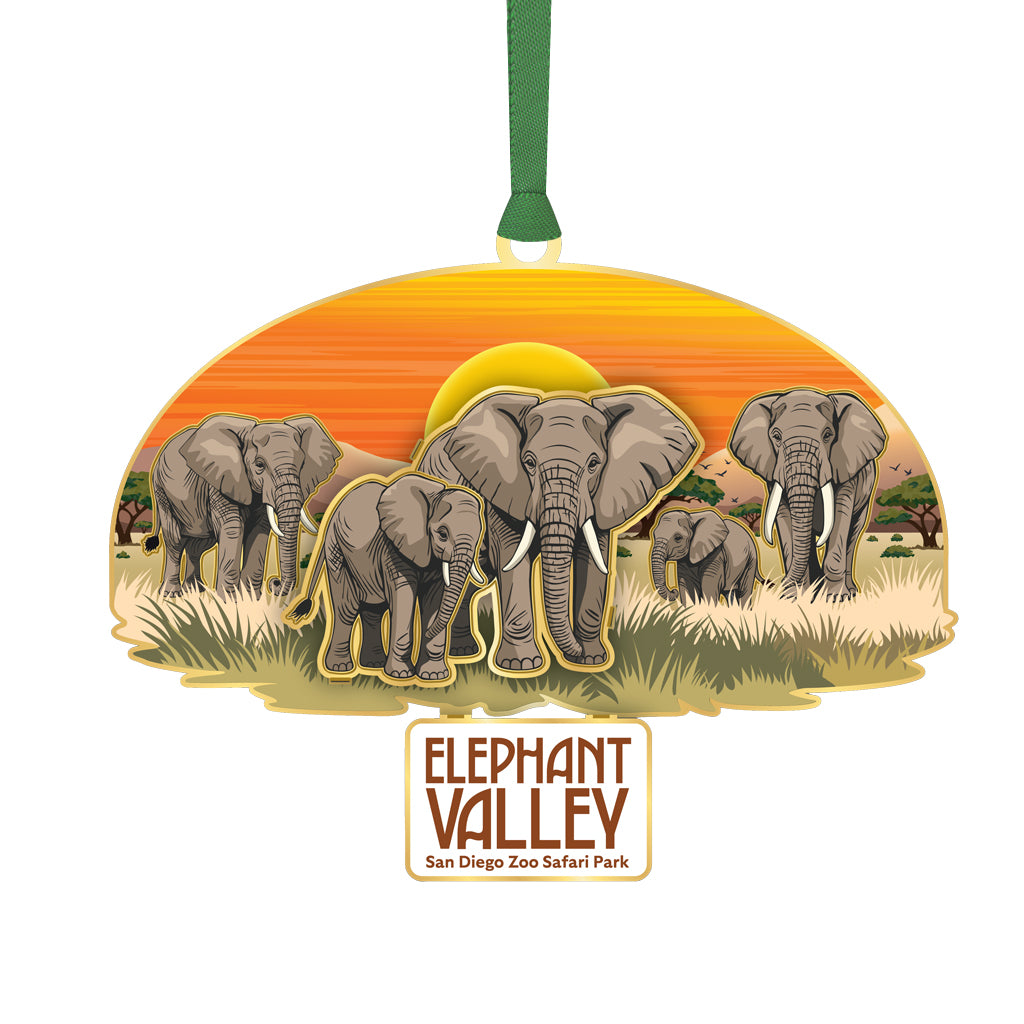 BRASS LASER ETCHED ELEPHANT VALLEY CHRISTMAS ORNAMENT SAN DIEGO ZOO SAFARI PARK