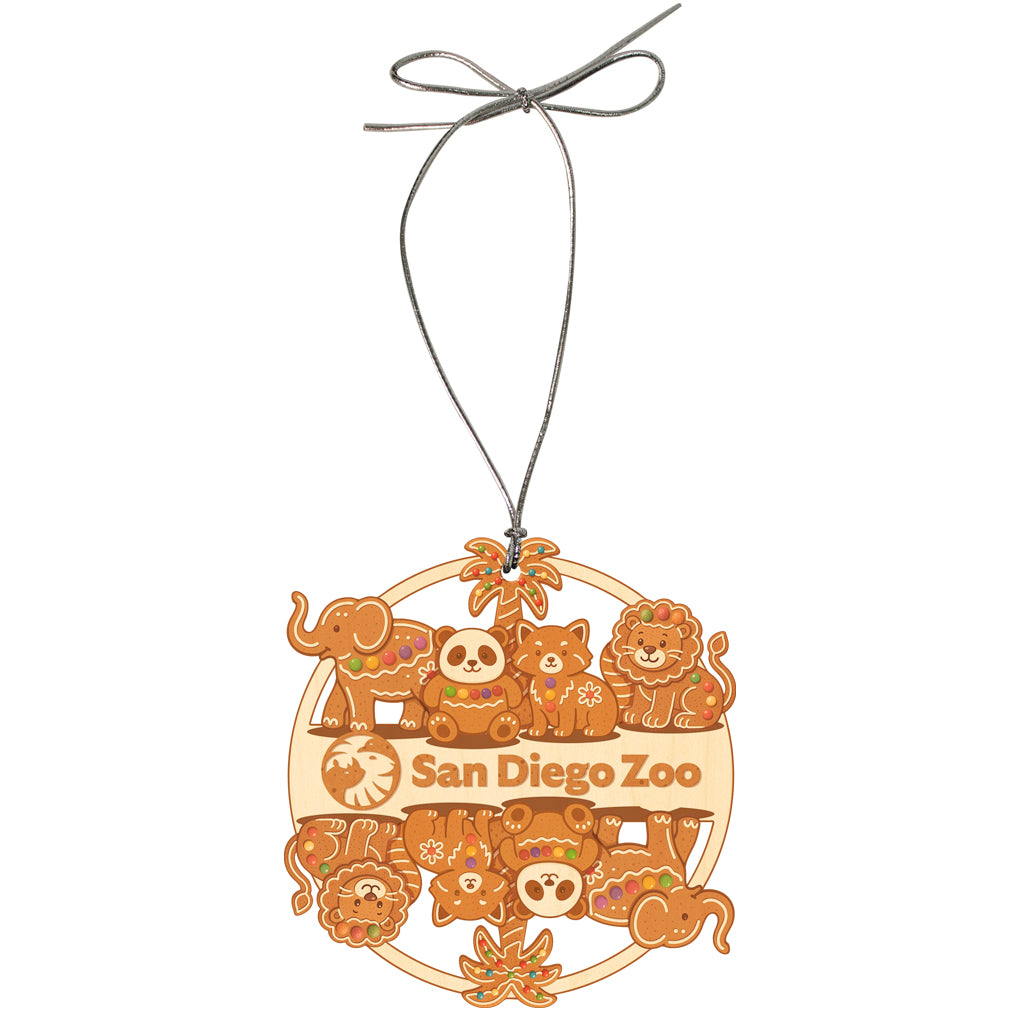 San Diego Zoo Gingerbread Animals Wooden Ornament