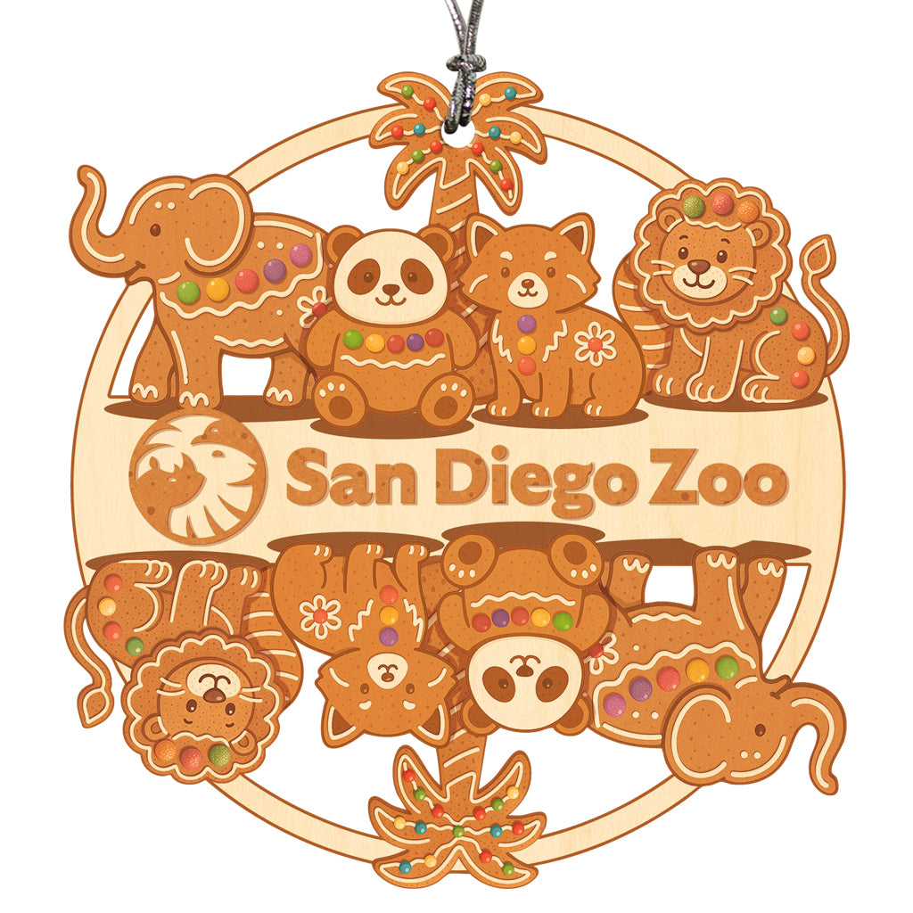 SAN DIEGO ZOO GINGERBREAD COOKIE ANIMALS WOODEN ORNAMENT