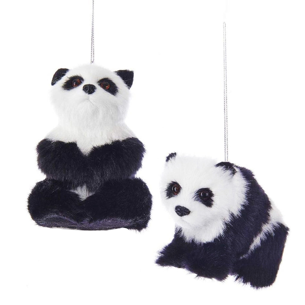 set of two plush acrylic panda ornaments