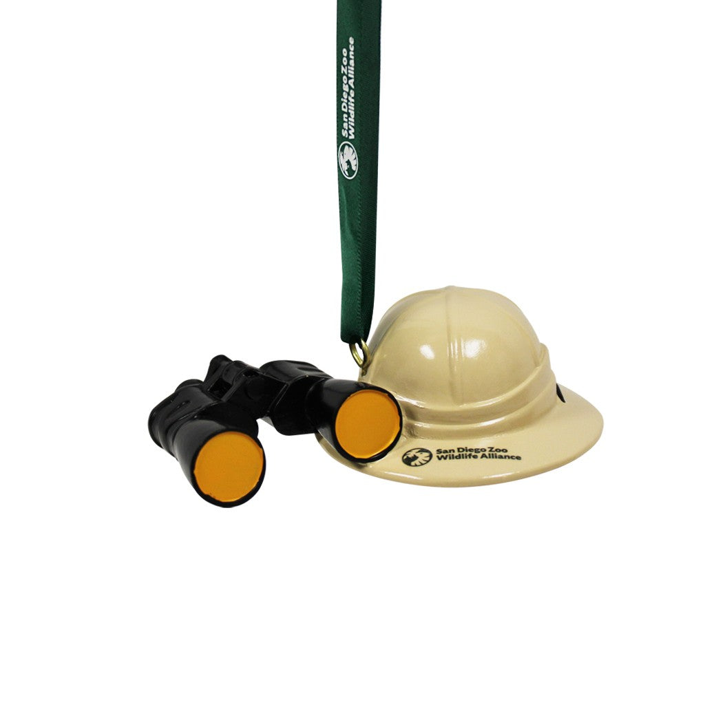 SAN DIEGO ZOO SAFARI PARK WILDLIFE ALLIANCE SAFARI PITH HELMENT AND BINOCULARS CHRISTMAS ORNAMENT RESIN 