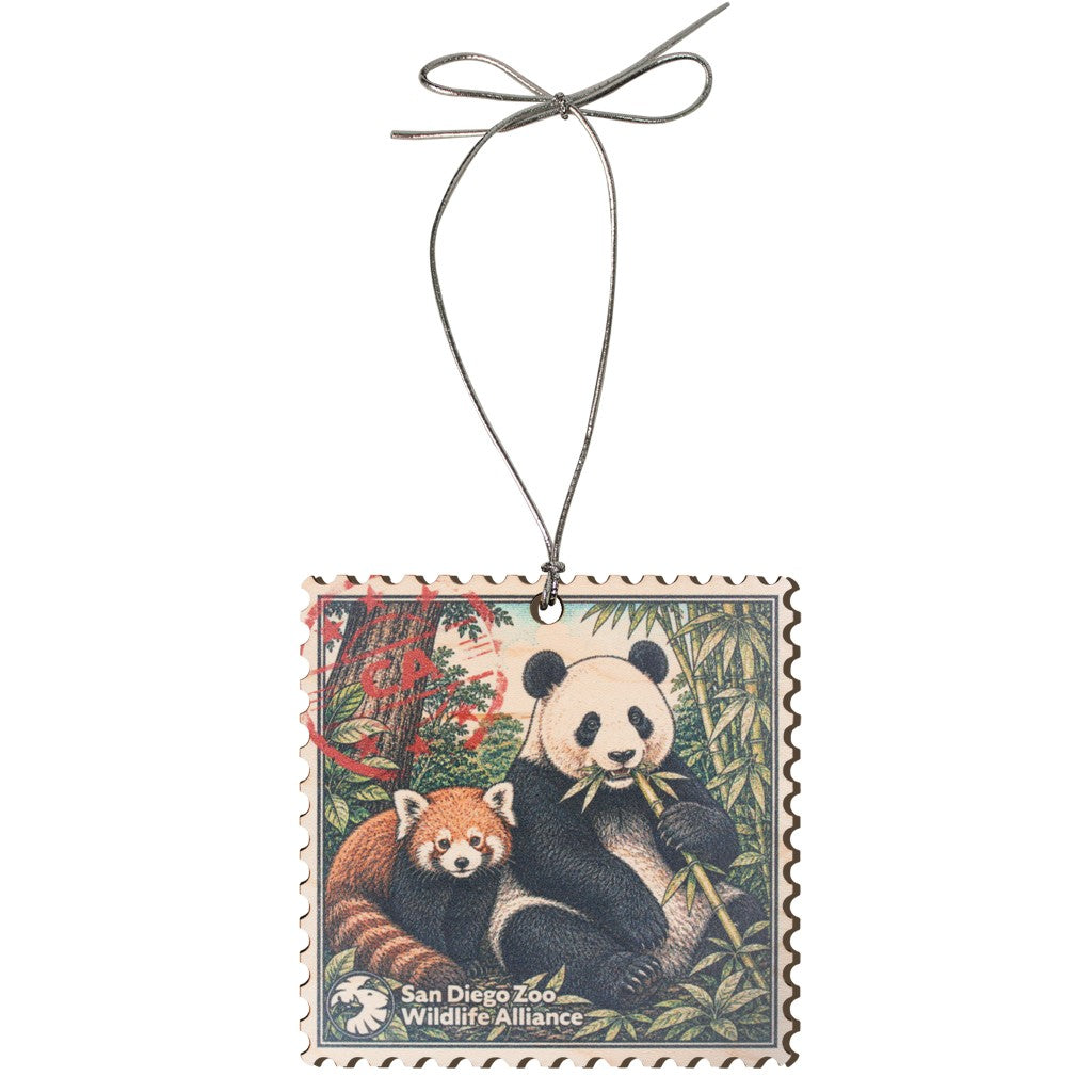 Red Panda & Panda Stamp Wooden Ornament