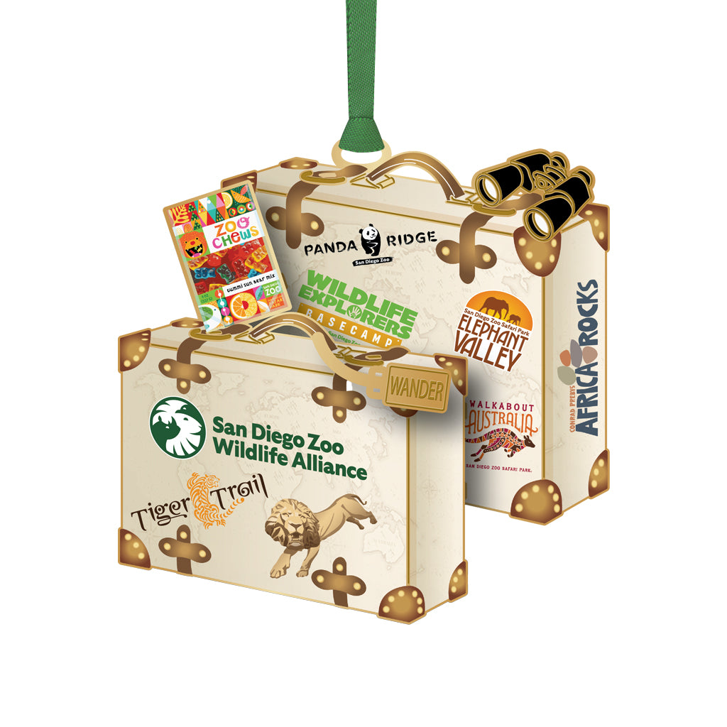 SAN DIEGO ZOO WILDLIFE ALLIANCE TRAVEL SUITCASE CHRISTMAS ORNAMENT
