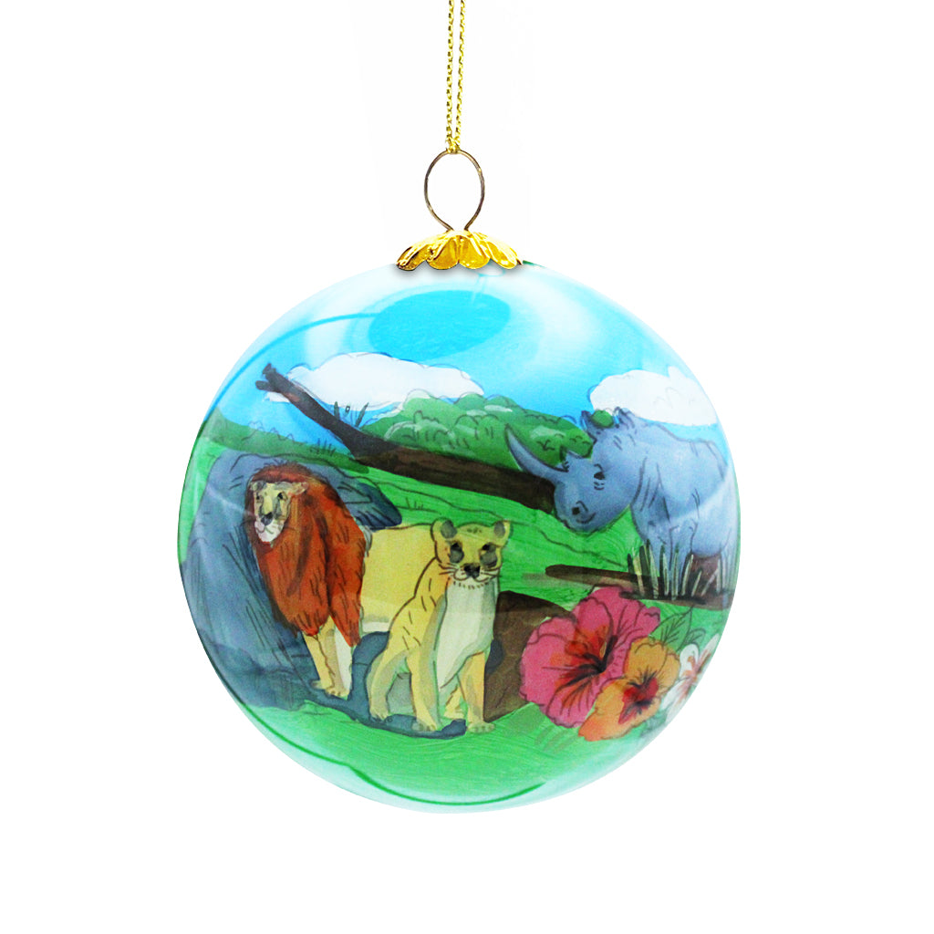 Hand-Painted Big 5 Collage Glass Ornament