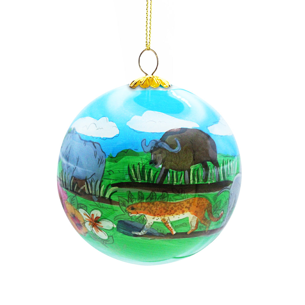 Hand-Painted Big 5 Collage Glass Ornament