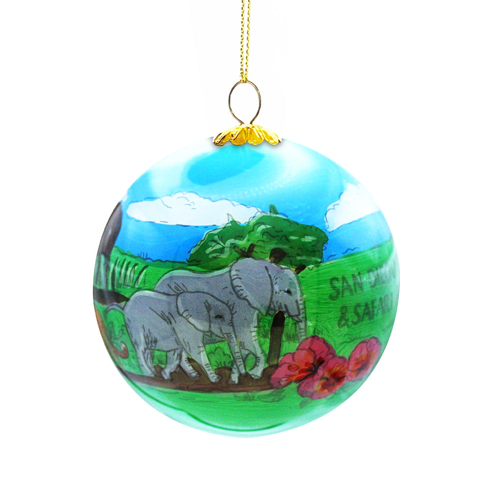 SAN DIEGO ZOO &amp; SAFARI PARK BIG 5 GLASS HAND PAINTED CHRISTMAS ORNAMENT COLLECTIBLE