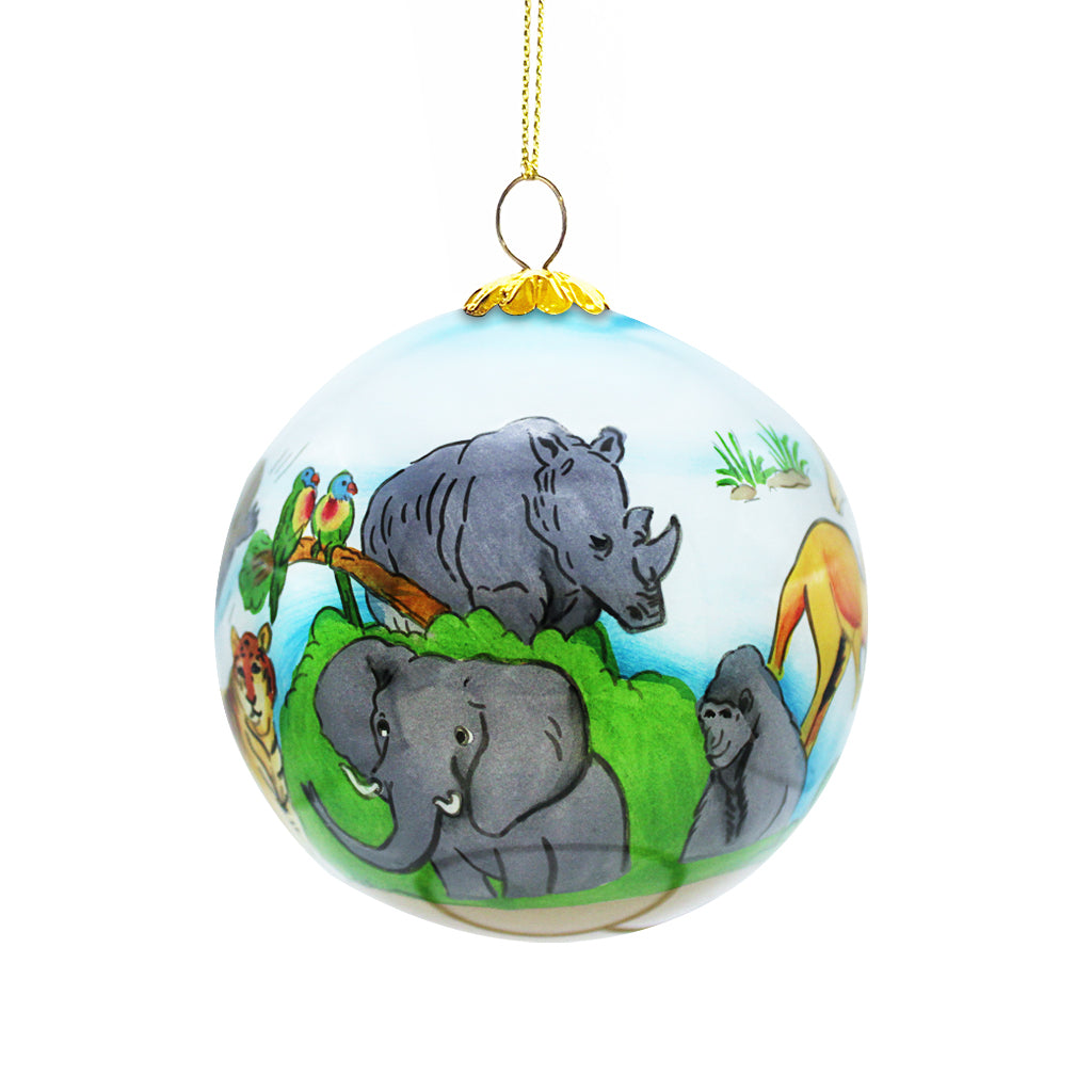 Hand-Painted Safari Park Glass Ornament