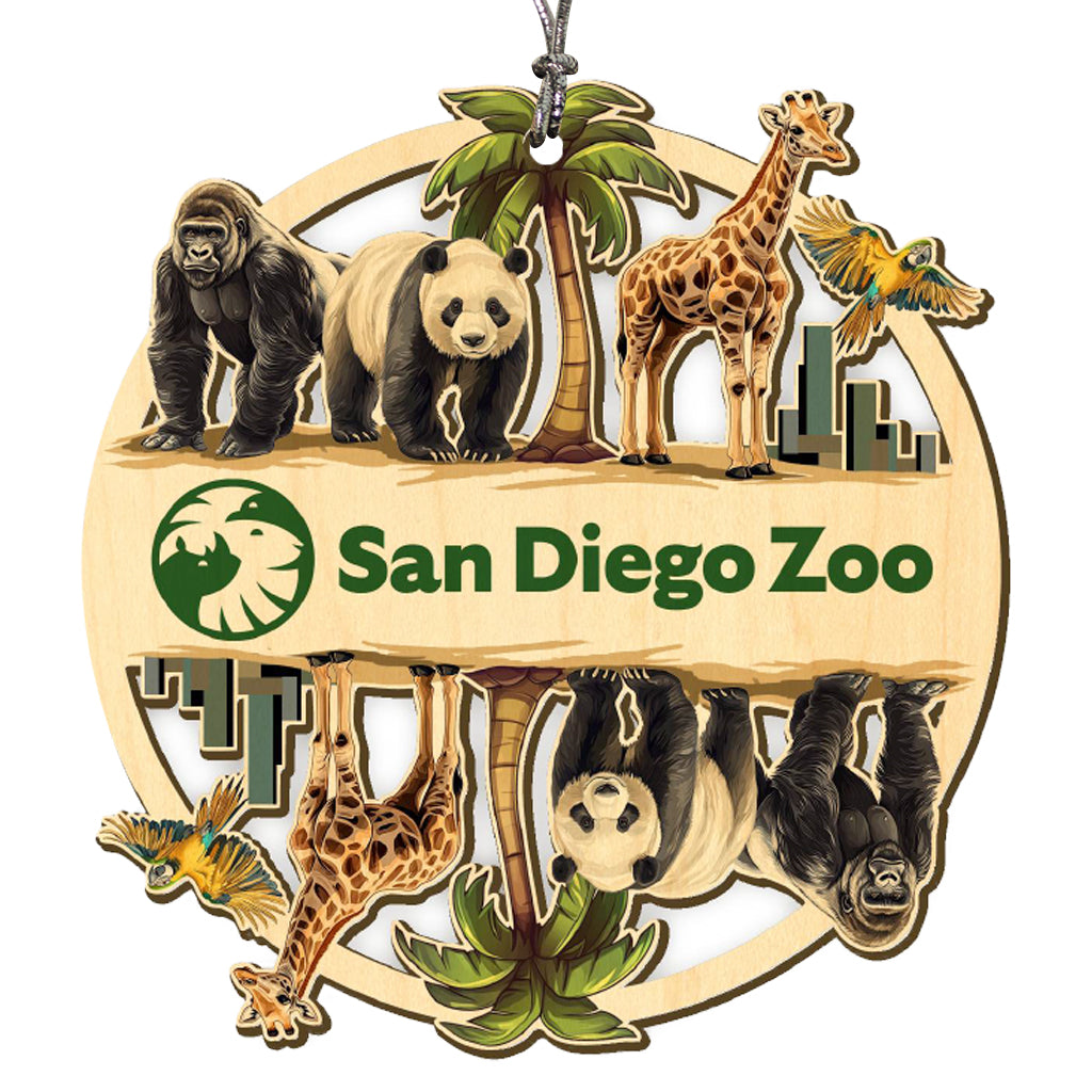 SAN DIEGO ZOO ANIMALS WOODEN ORNAMENT COLORED 