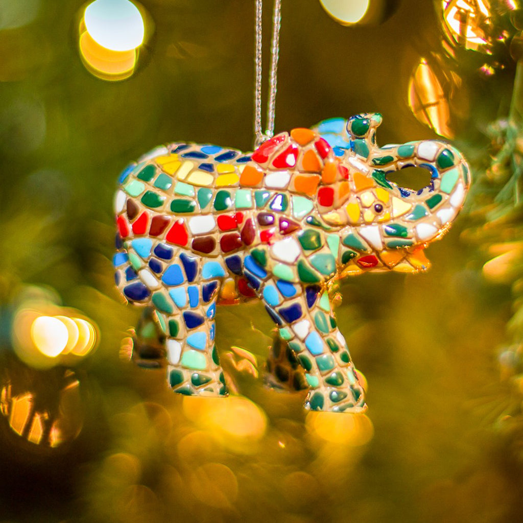 Mosaic African Elephant Ornament