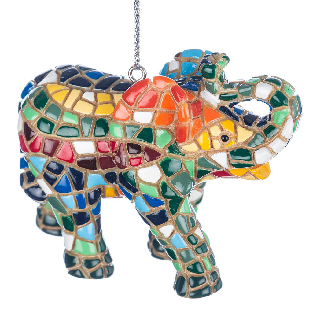 MOSAIC AFRICAN ELEPHANT HOLIDAY CHRISTMAS ORNAMENT