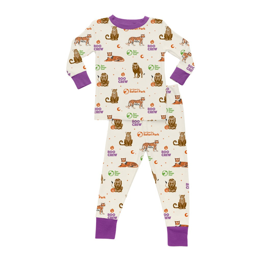 BOO CREW CATS BABY 12-18 MONTHS 2 PIECE PAJAMA PJ SET LION TIGER CHEETAH PUMPKINS HALLOWEEN SAN DIEGO ZOO SAFARI PARK