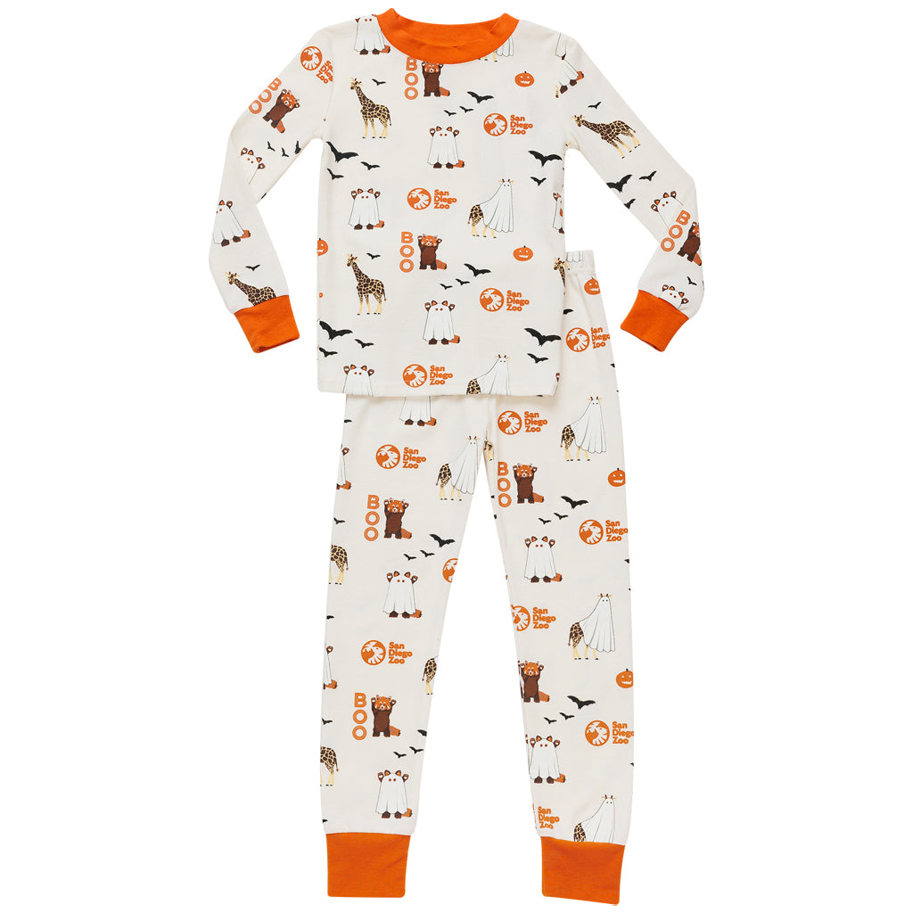 KIDS YOUTH HALLOWEEN SPOOKY GHOSTS PAJAMA SET TOP AND BOTTOM