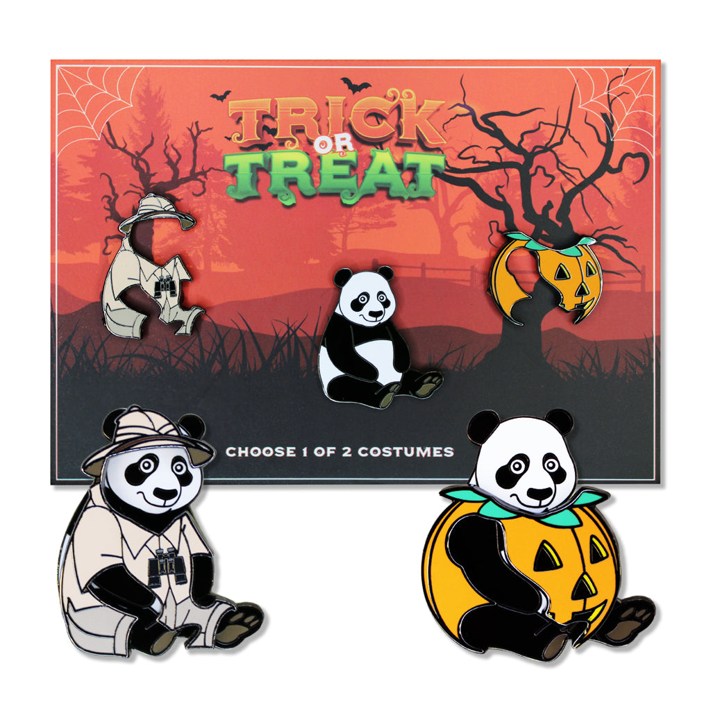 Trick-or-Treat Panda Magnetic Costume Pin Set Zookeeper Wildlife Care Specialist and Pumpkin Suit