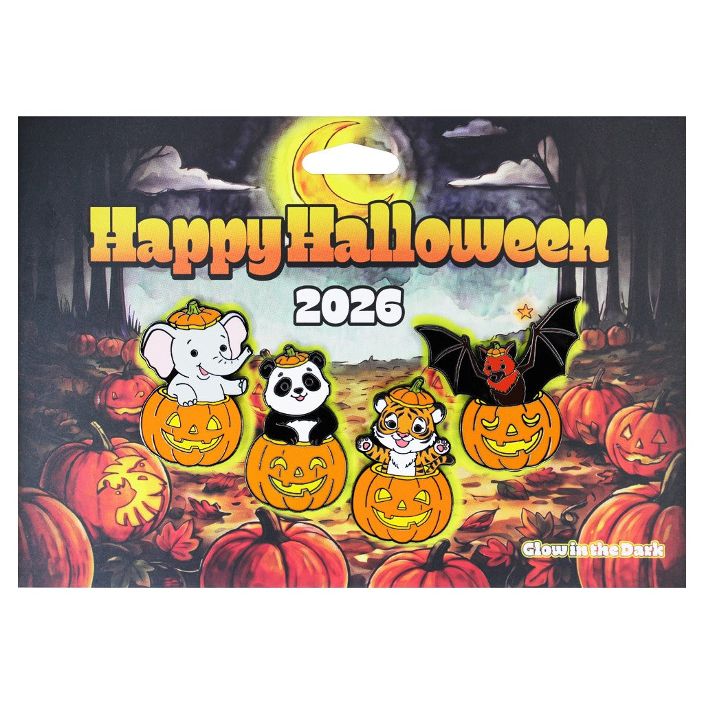2026 HALLOWEEN PIN SET PUMPKIN PATCH ELEPHANT PANDA TIGER PAT GLOW IN THE DARK TRADING COLLECTOR PINS