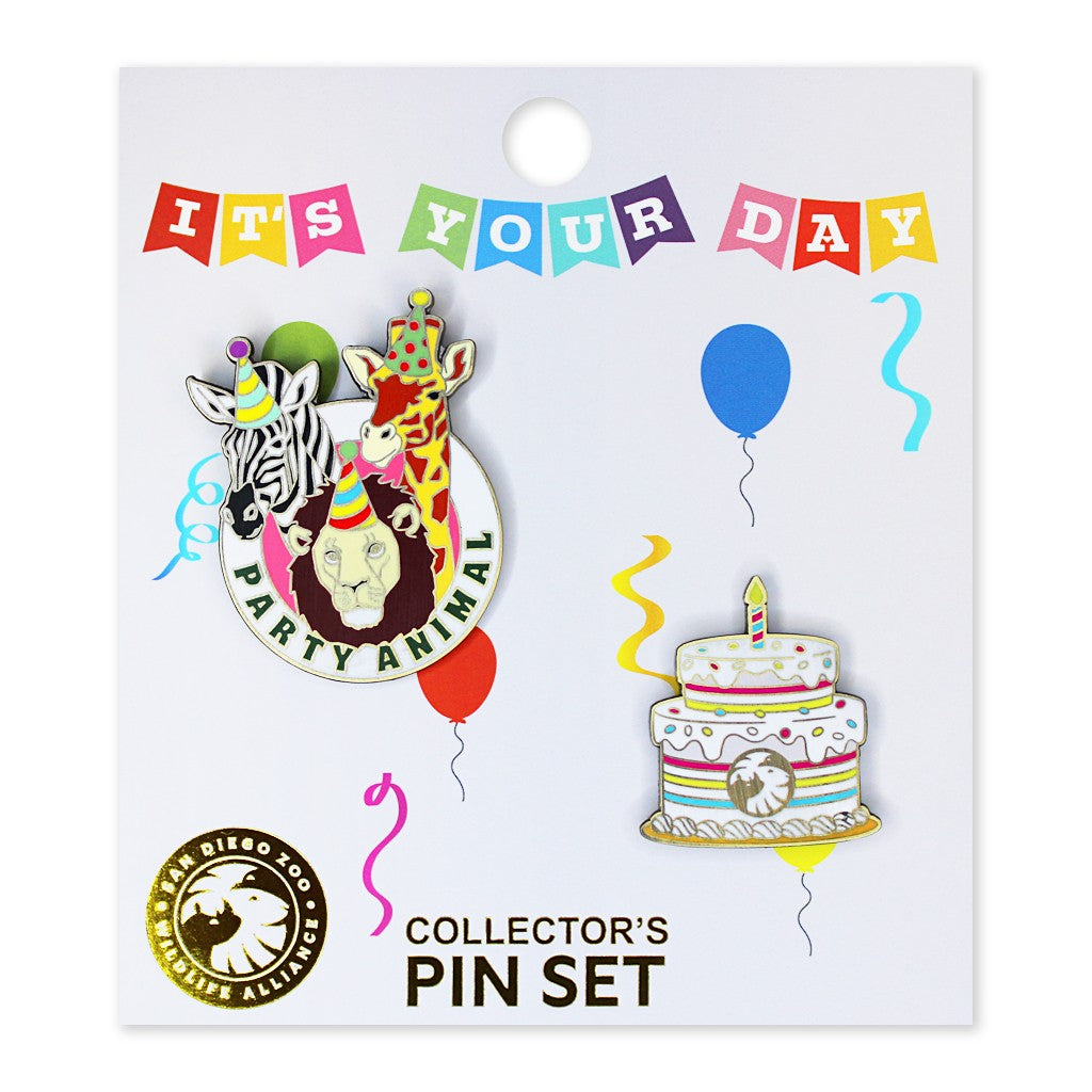 IT'S YOUR DAY PARTY ANIMAL BIRTHDAY PIN SET COLLECTIBLE SDZWA TRADING PIN ENAMEL