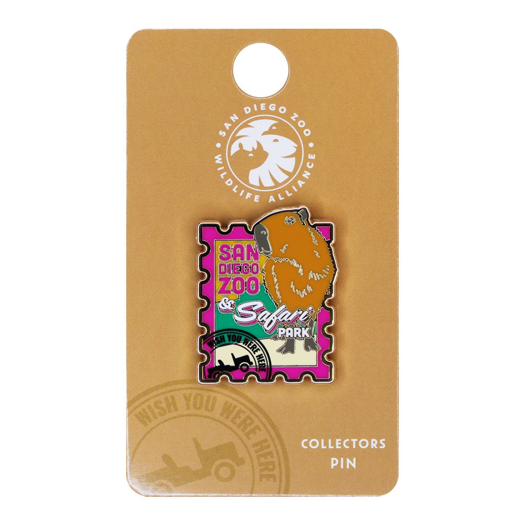 SAN DIEGO ZOO WILDLIFE ALLIANCE CAPYBARA STAMP WISH YOU WERE HERE TRADING PIN ENAMEL SOUVENIR COLLECTOR'S PIN