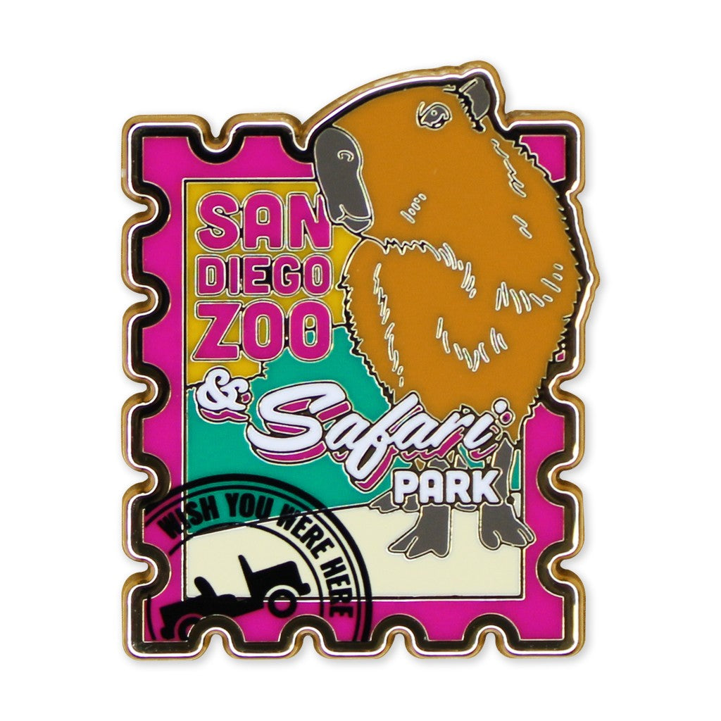 SAN DIEGO ZOO WILDLIFE ALLIANCE CAPYBARA STAMP WISH YOU WERE HERE TRADING PIN ENAMEL SOUVENIR COLLECTOR'S PIN