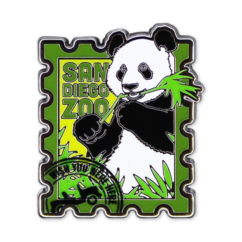 SAN DIEGO ZOO WILDLIFE ALLIANCE PANDA STAMP WISH YOU WERE HERE TRADING PIN ENAMEL SOUVENIR COLLECTOR'S PIN