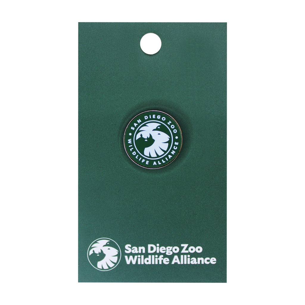 Enamel pin with San Diego Zoo Wildlife Alliance logo on a green card.