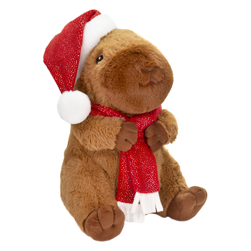 CAPY HOLIDAYS PLUSH CAPYBARA PELUCHES STUFFY SPARKLY SANTA HAT AND SCARF