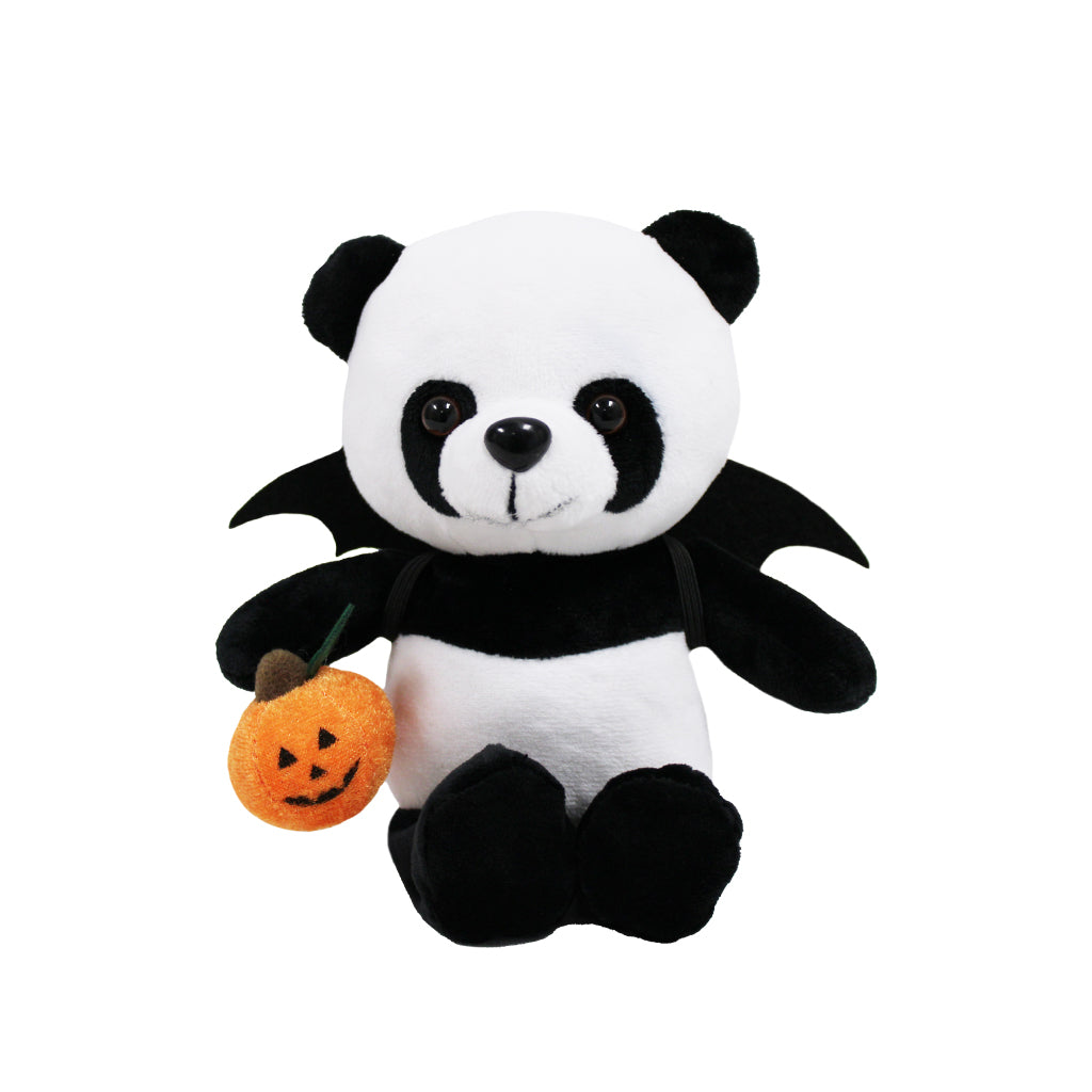 HALLOWEEN PANDA PLUSHY PELUCHES STUFFY WEARING BAT WINGS HOLDING A PUMPKIN