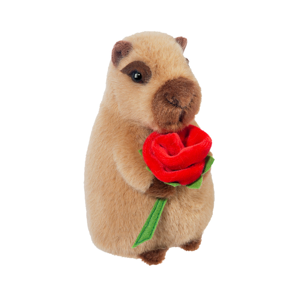 CAPYBARA HOLDING A RED PLUSH ROSE PELUCHES PLUSHY STUFFED TOY