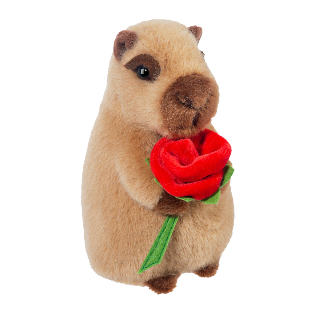 CAPYBARA HOLDING A RED PLUSH ROSE PELUCHES PLUSHY STUFFED TOY
