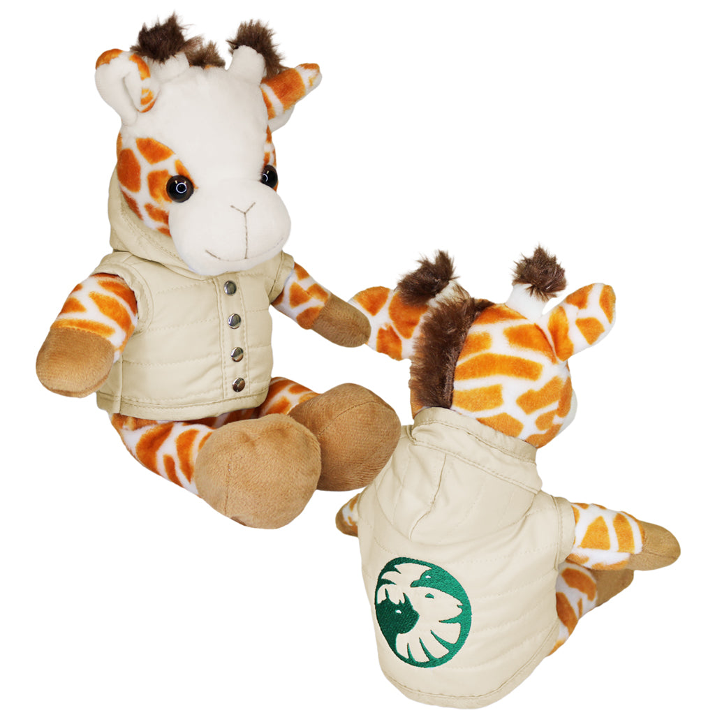 GIRAFFE PLUSH PELUCHES STUFFY WITH CREAM PUFFER JACKET WITH HOOD AND SDZWA EMBROIDERED LOGO