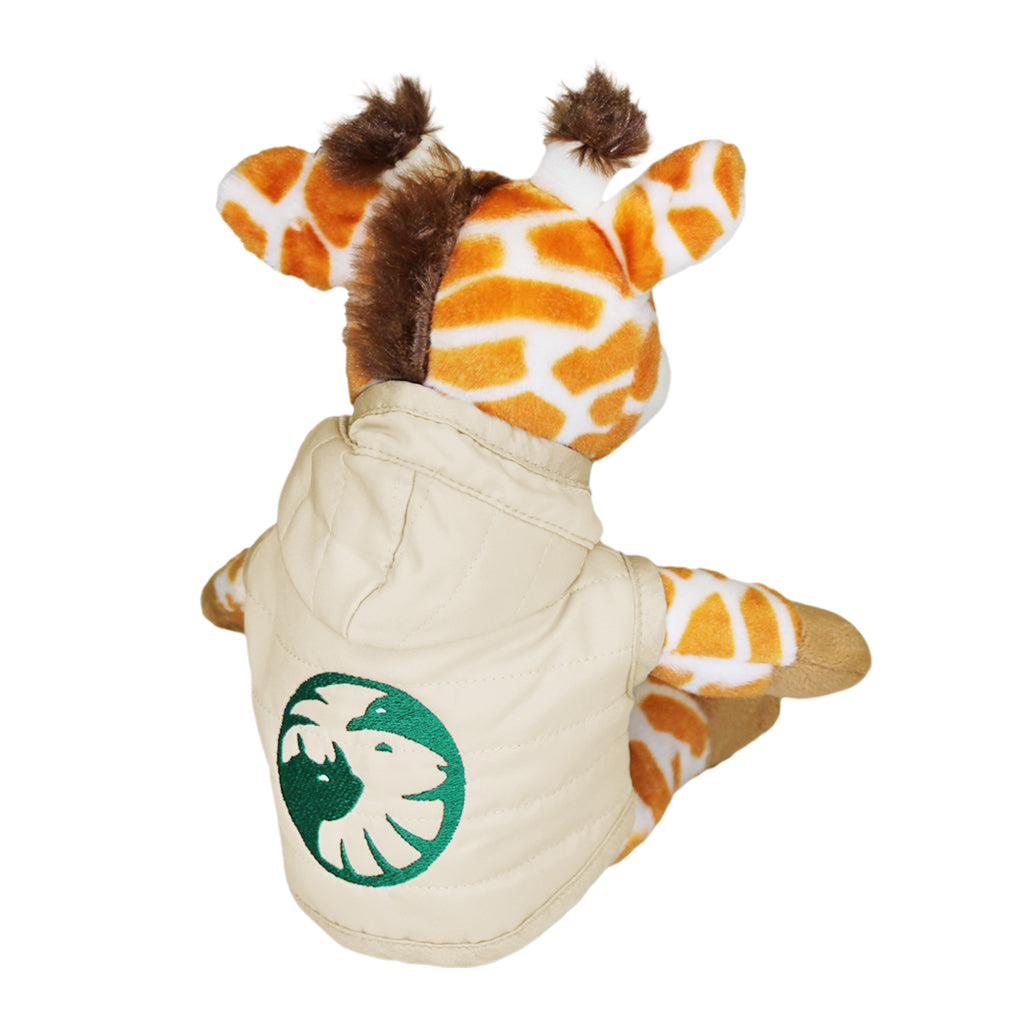 Giraffe Plush with SDZWA Cream Puffer Jacket