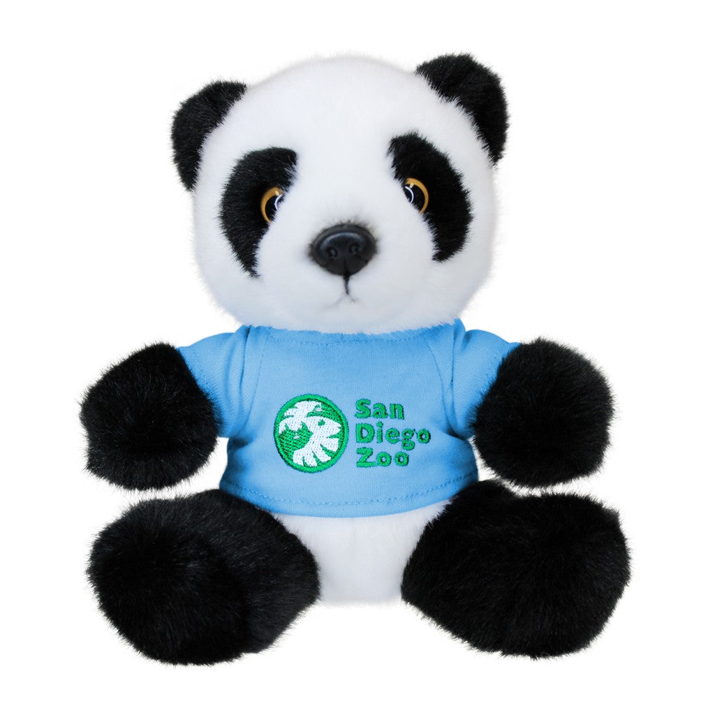 PLUSH PANDA WITH AQUA BLUE TEE T-SHIRT 7 INCHES SITTING SAN DIEGO ZOO WILDLIFE ALLIANCE LOGO SDZWA PELUCHES STUFFED PANDA STUFFY PLUSHIE PLUSHY