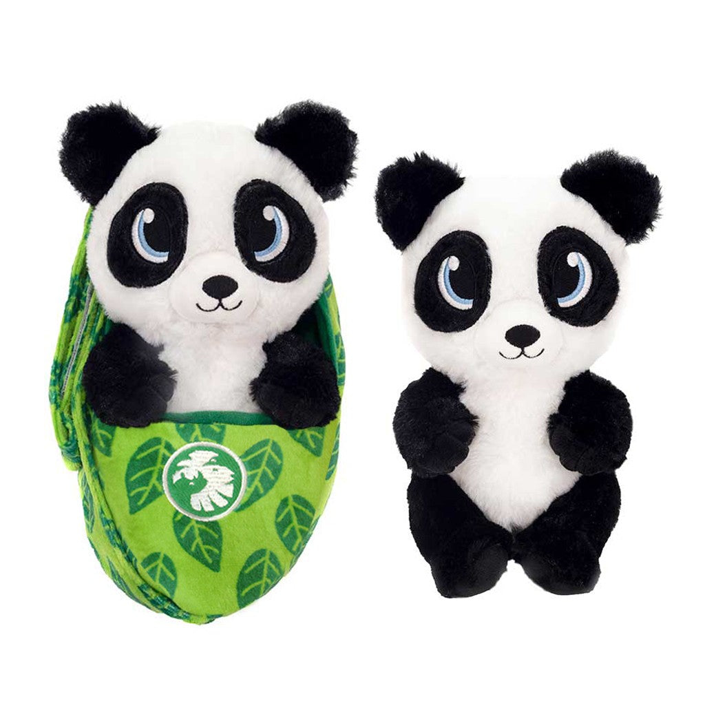ZOO BABIES SWADDLE BABIES PANDA PLUSH WITH GREEN LEAF BLANKET SDZWA LOGO GIANT PANDA CUB