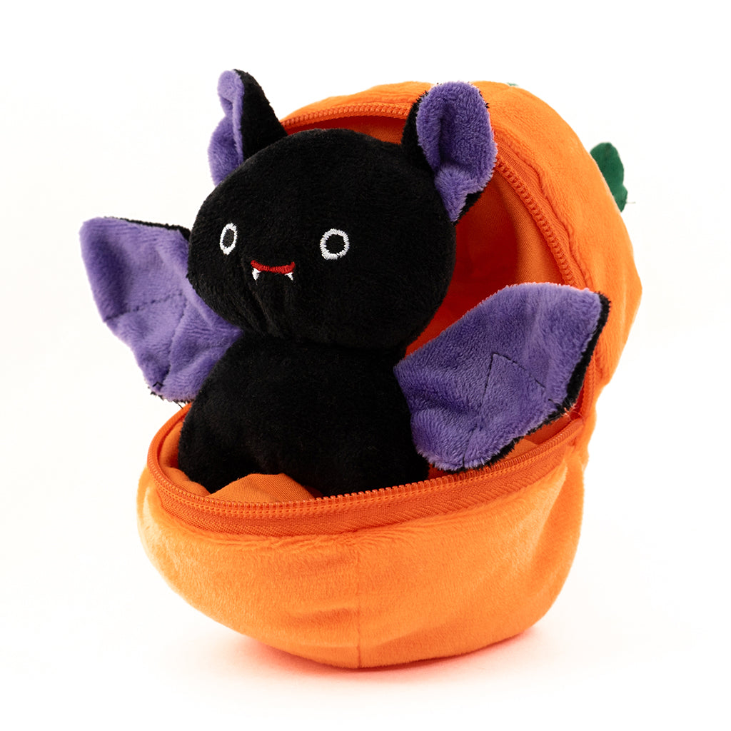 ZIP UP PUMPKIN WITH BLACK AND PURPLE BAT INSIDE HALLOWEEN
