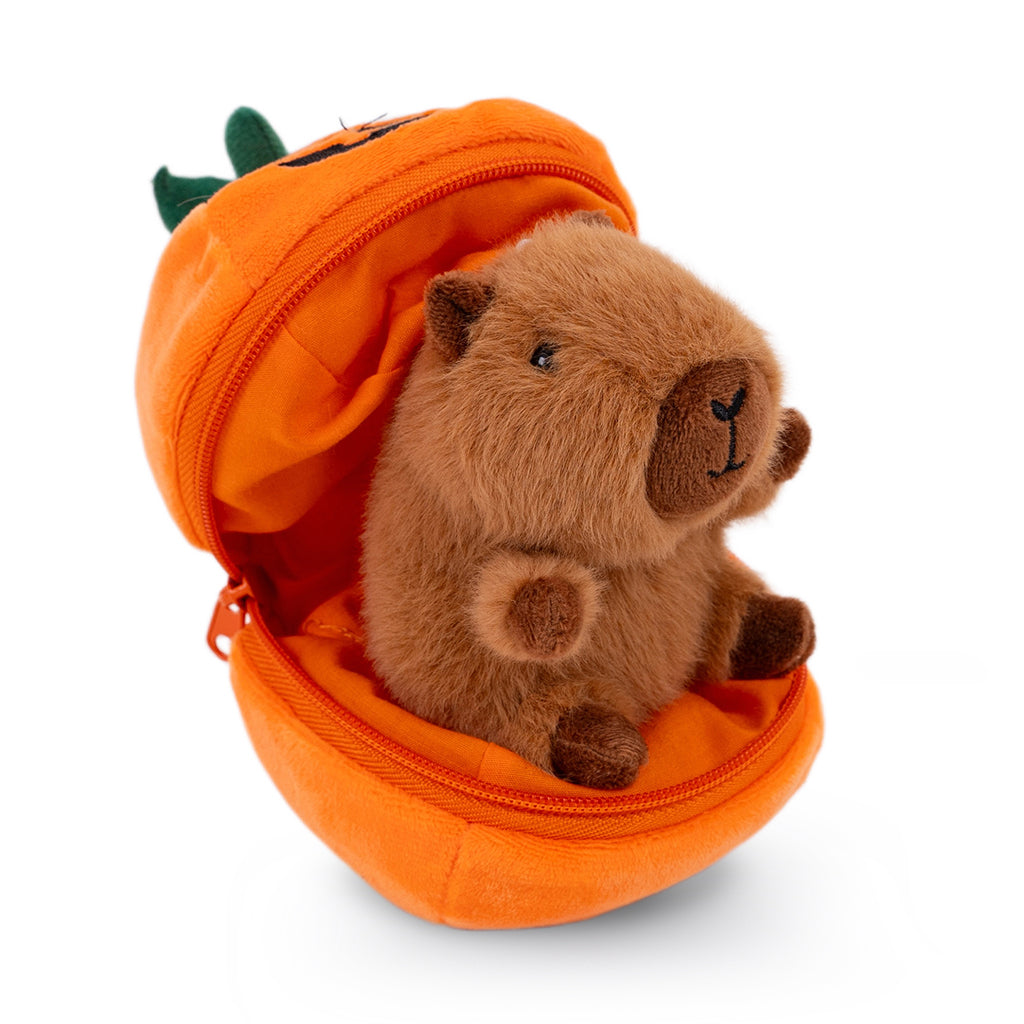 ORANGE PUMPIN ZIP UP PLUSH WITH BROWN PLUSH CAPYBARA INSIDE HALLOWEEN