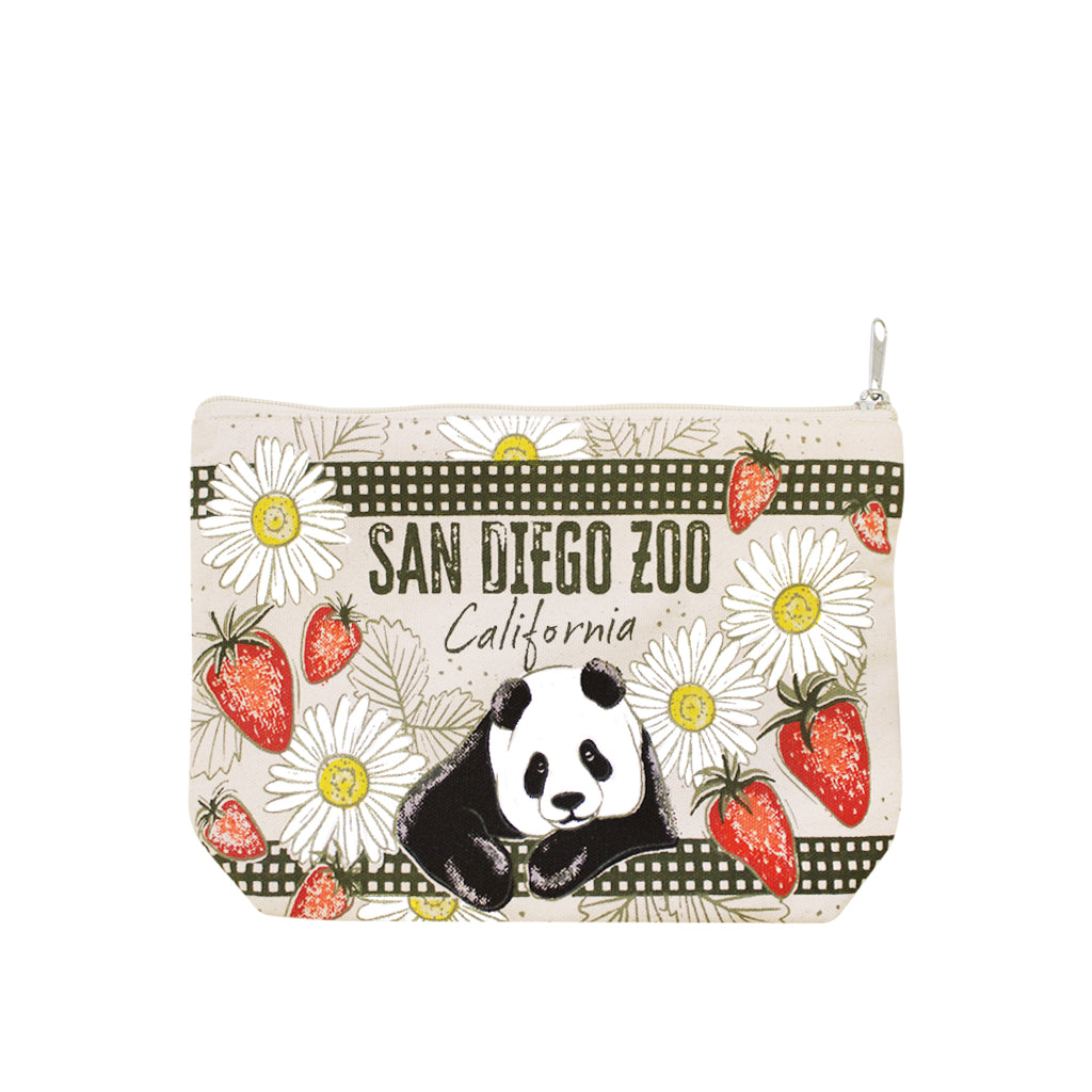 CANVAS POUCH PANDA PICNIC WITH DAISIES STRAWBERRIES SAN DIEGO ZOO CALIFORNIA