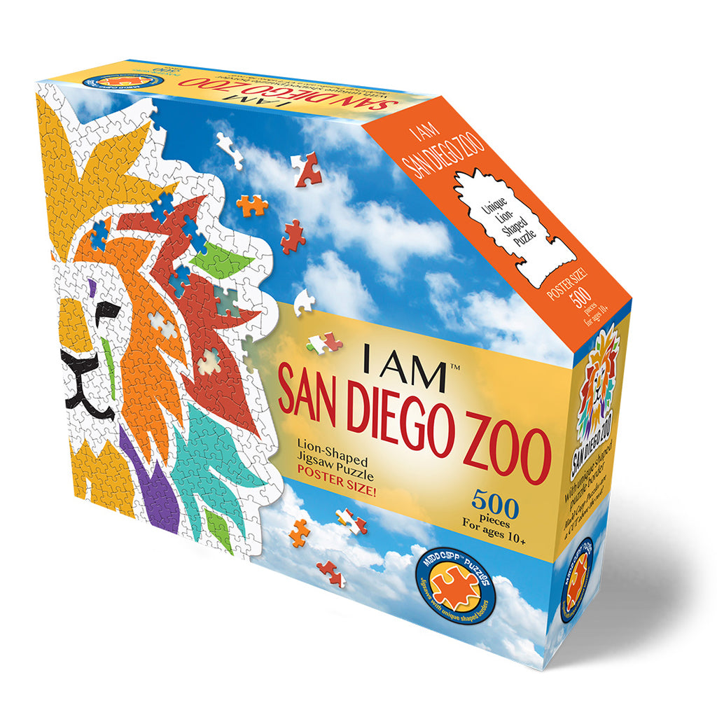I Am San Diego Zoo Colorful Lion Jigsaw Puzzle 500 Pieces Exclusive Custom Puzzle of Lion Head with Rainbow Mane