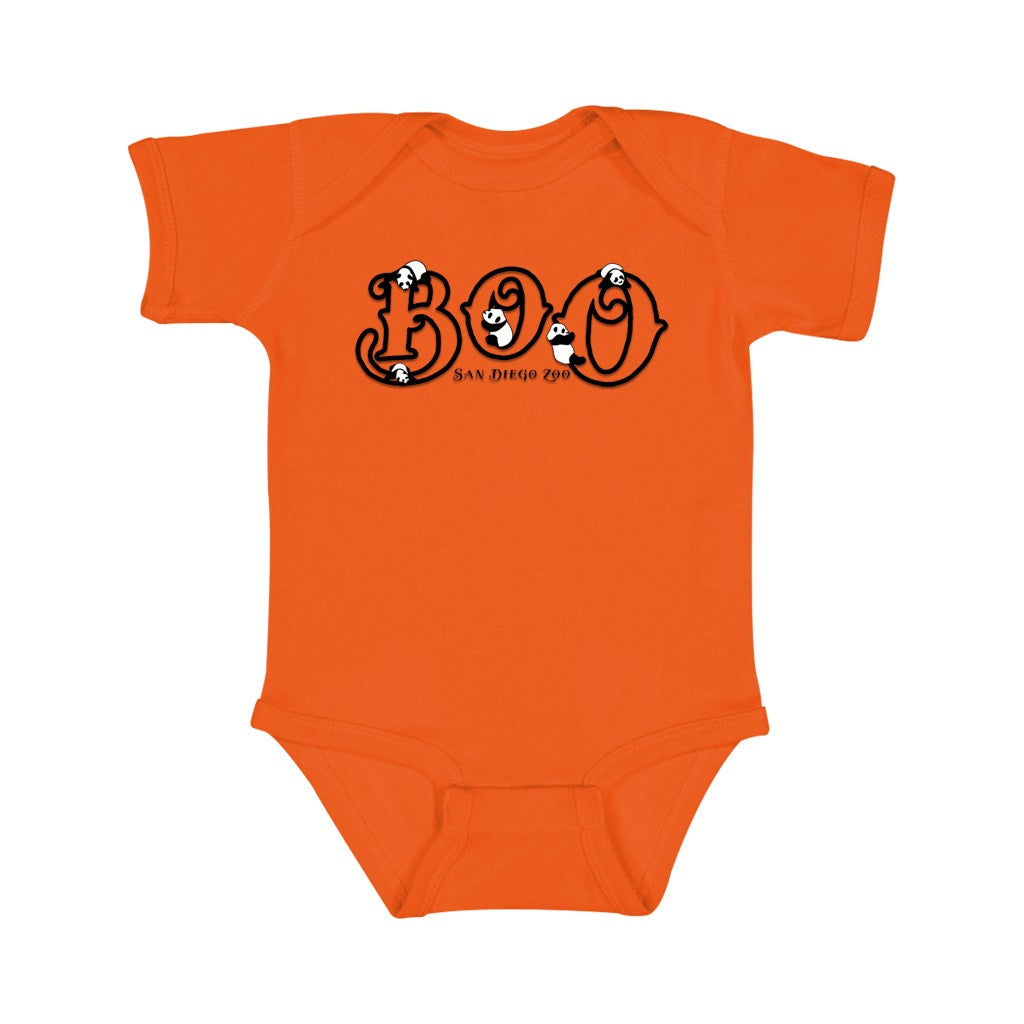 BOO PANDA VIBRANT ORANGE BABY INFANT ONESIE TEE SNAP BOTTOM ROMPER SAN DIEGO ZOO HALLOWEEN