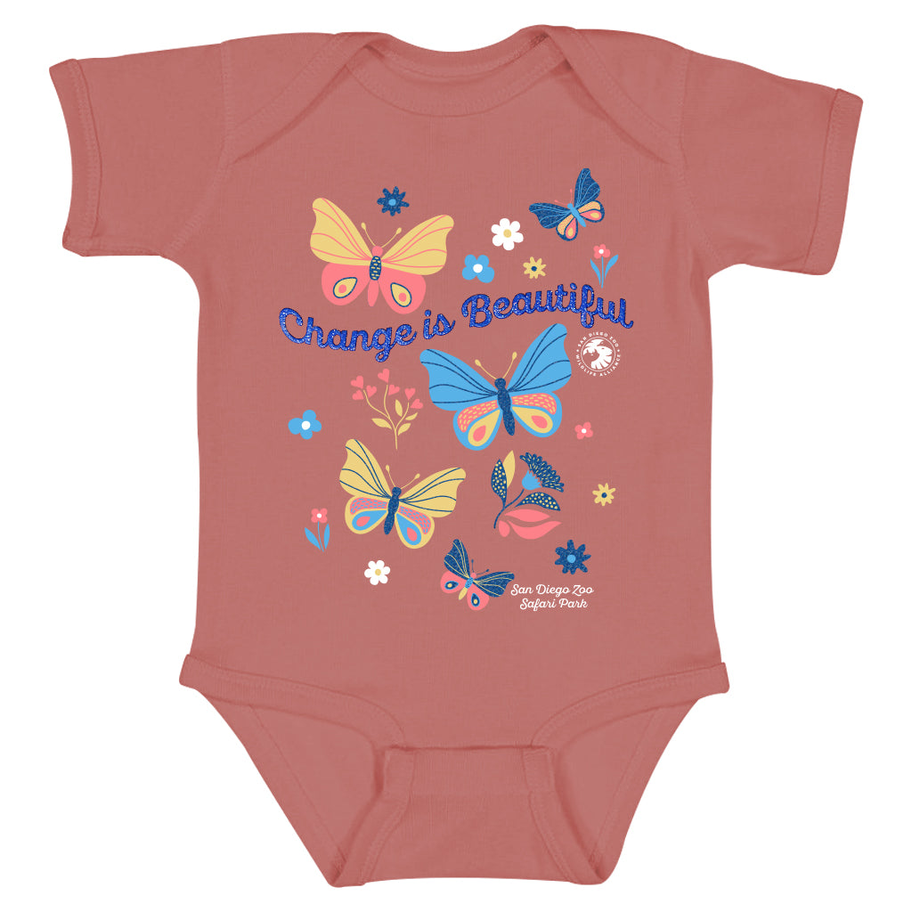 CHANGE IS BEAUTIFUL BUTTERFLY BABY INFANT TEE ROMPER MAUVE