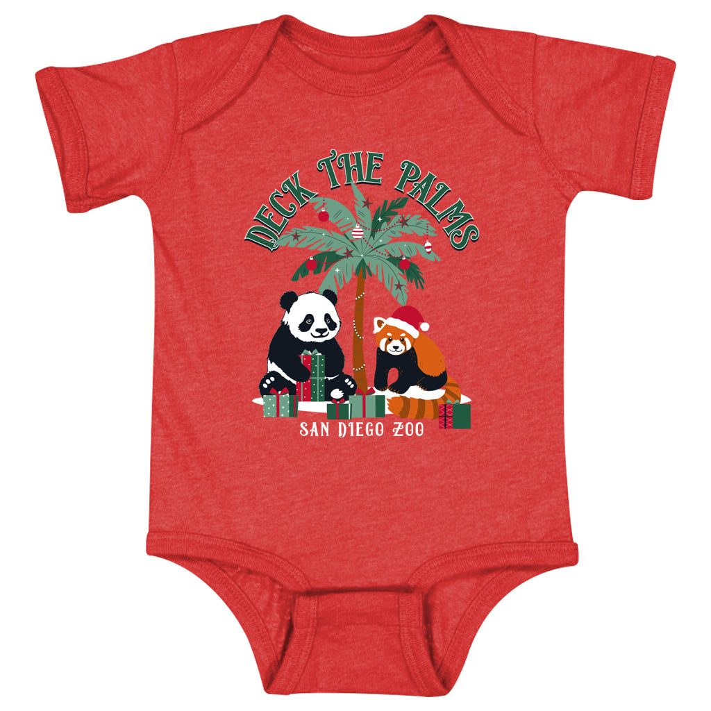 DECK THE PALMS HOLIDAY INFANT BABY ROMPER VINTAGE RED PANDA RED PANDA