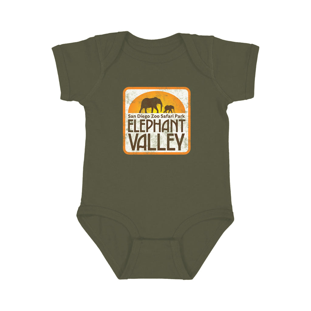 GREEN BABY INFANT ONESIE WITH ELEPHANT VALLEY LOGO SNAP BOTTOM
