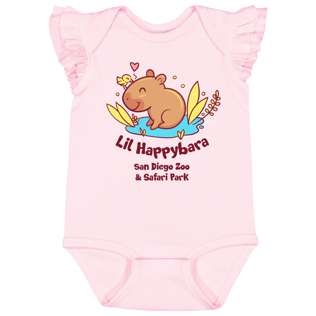 LIL HAPPYBARA CAPYBARA BALLERINA PINK INFANT BABY ROMPER WITH RUFFLE SLEEVES