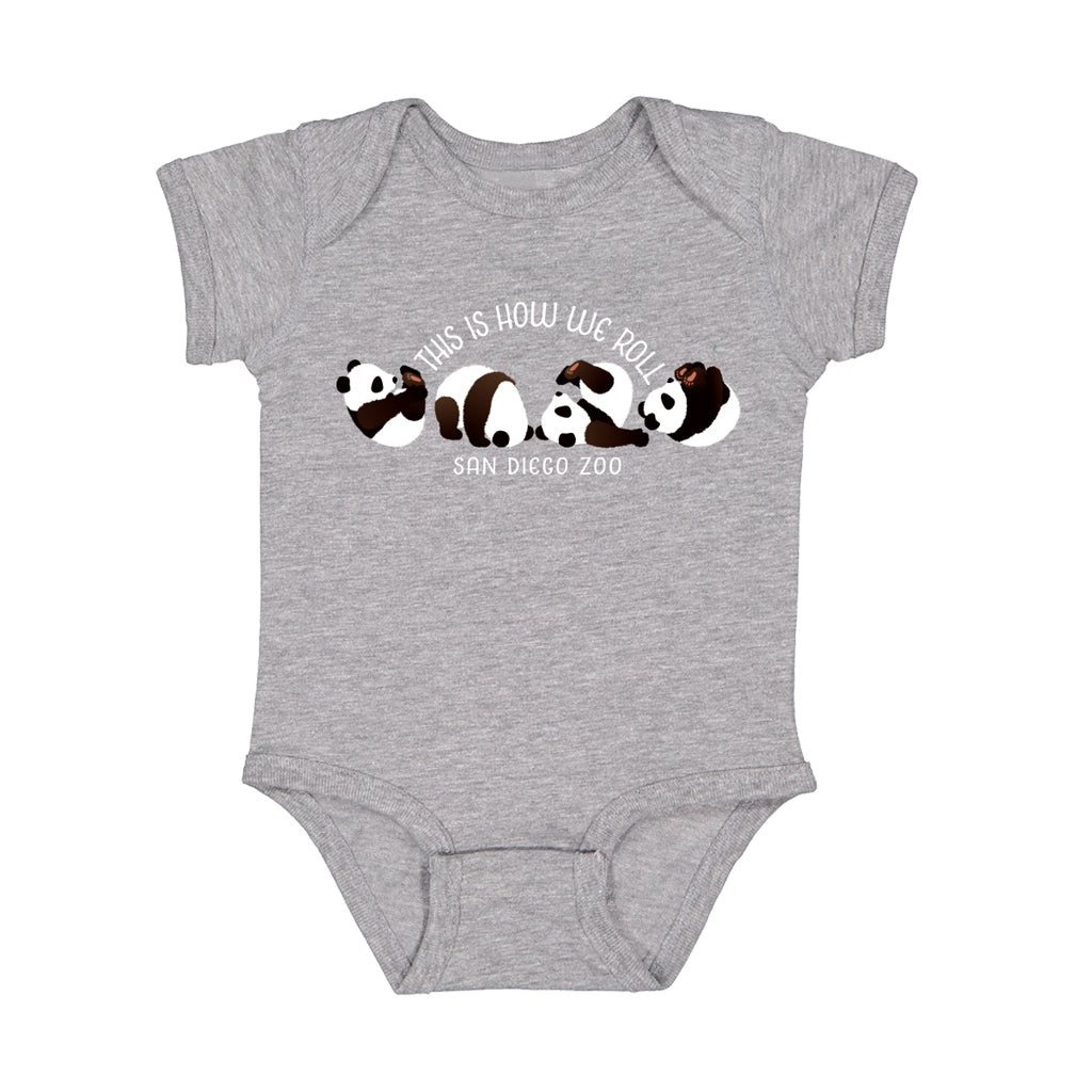 THIS IS HOW WE ROLL PANDA INFANT BABY TEE ROMPER HEATHER GREY