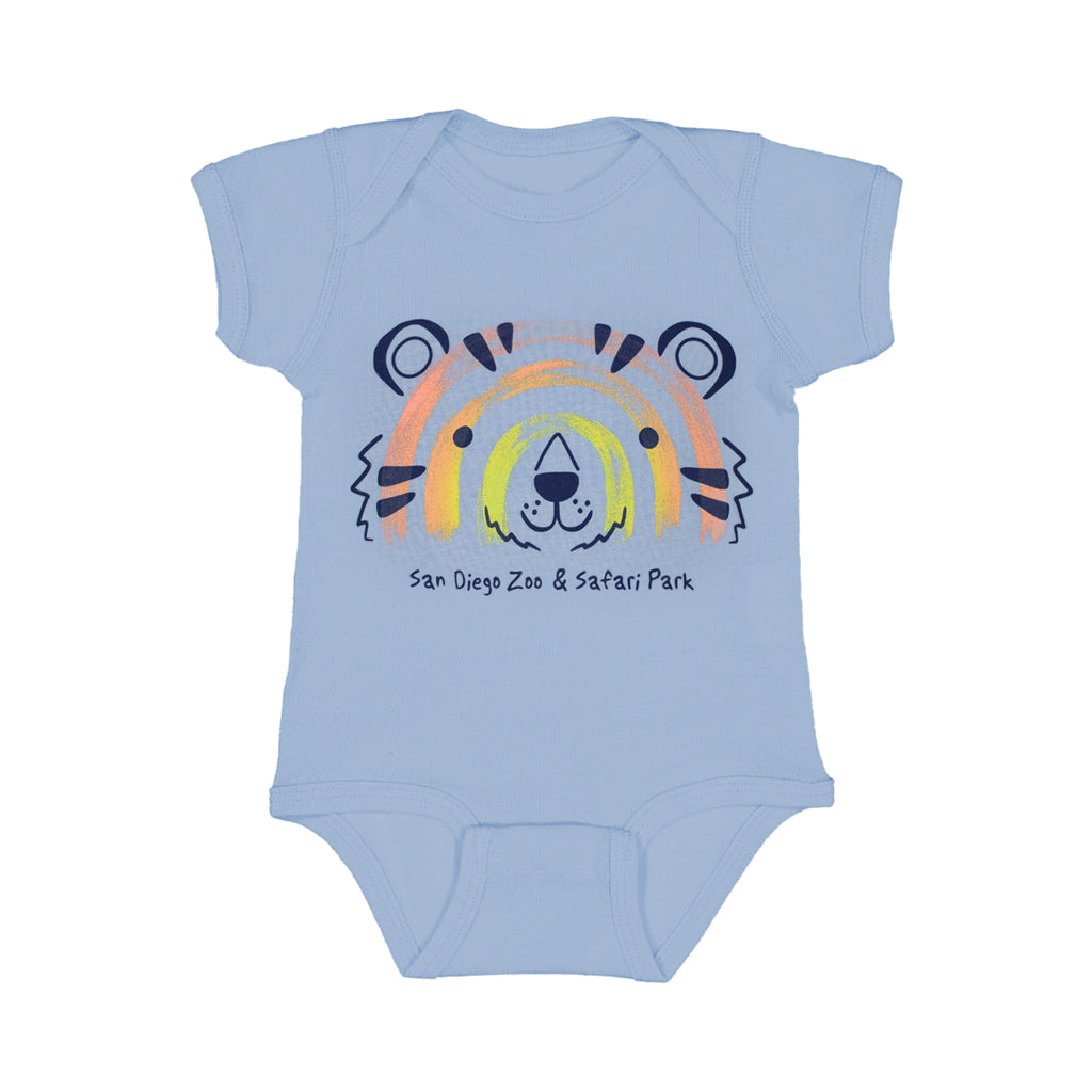 LIGHT BLUE BABY ONESIE TIGER FACE INFANT LAYETTE ROMPER