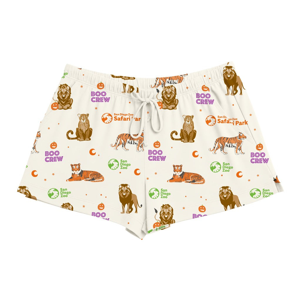 BOO CREW BIG CATS HALLOWEEN LADIES WOMENS DRAWSTRING SHORTS SAN DIEGO ZOO SAFARI PARK