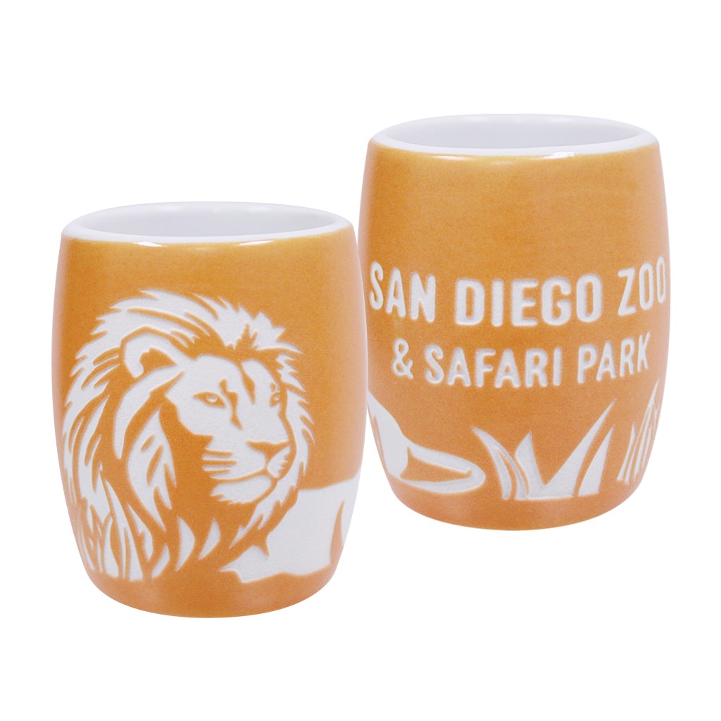 LION ETCHED MATTE GOLD CERAMIC SHOT GLASS SAN DIEGO ZOO & SAFARI PARK