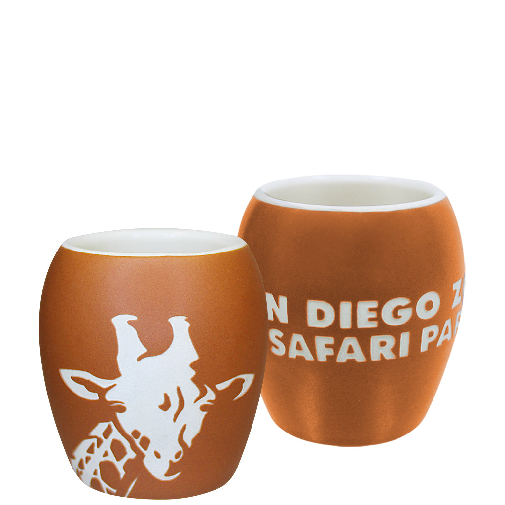 TERRACOTTA ORANGE GIRAFFE HEAD SHOT GLASS CERAMIC ETCHED